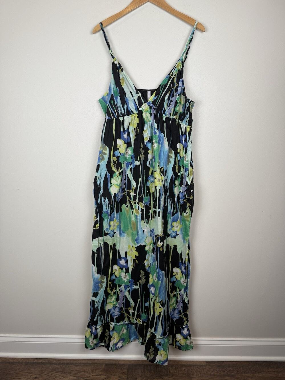 Old Navy Womens Dress XL Maxi Black Floral Babydoll Cottagecore Boho Spring